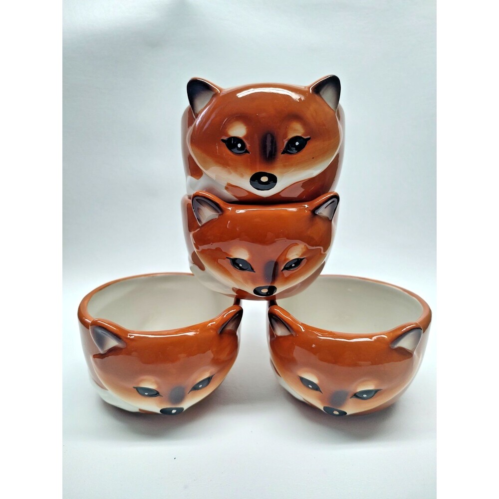 4 Whimsical Sly Fox Ramekin Cereal Desert Bake Dish Bowls 3-3/4" x 2-1/4"